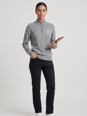 PORT AUTHORITY 1/4 Zip Pullover Lightweight Sweater with Stitch Lettering